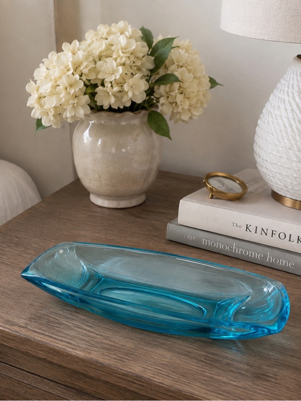 Vintage Hazel Atlas Capri Blue Glass Candy Relish Serving Dish MCM Aqua 10” - Picture 2 of 5